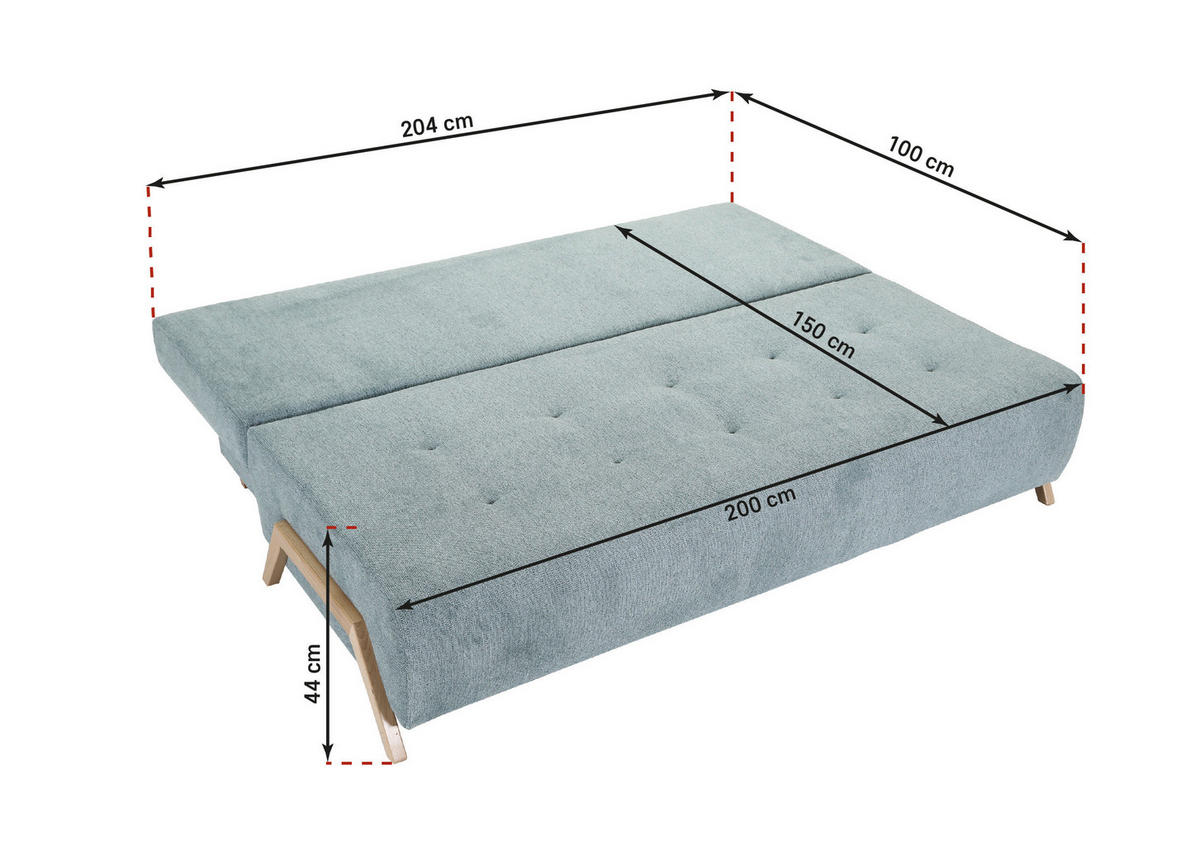 SCHLAFSOFA  mit Liegefunktion, Rücken echt Flachgewebe Dunkelgrau  - Dunkelgrau/Buchefarben, KONVENTIONELL, Holz/Textil (204/75/100cm) - Carryhome