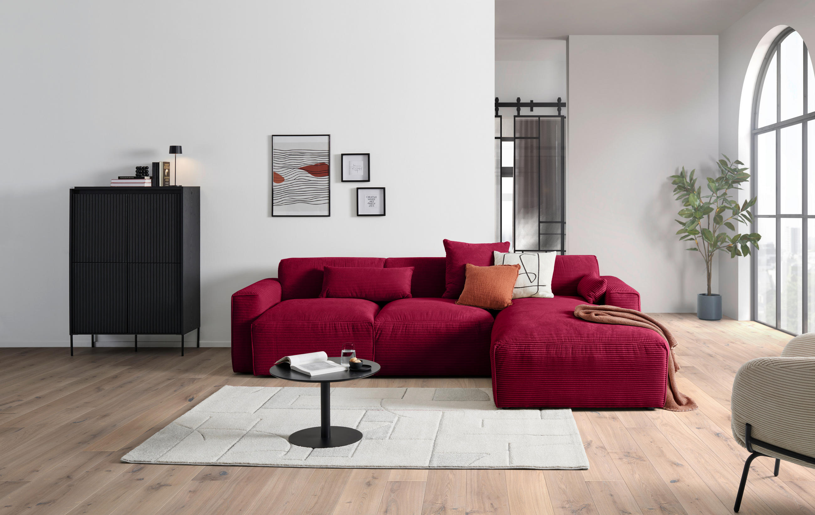 ECKSOFA Rot Cord  - Rot/Schwarz, Design, Kunststoff/Textil (303/196cm) - Livetastic