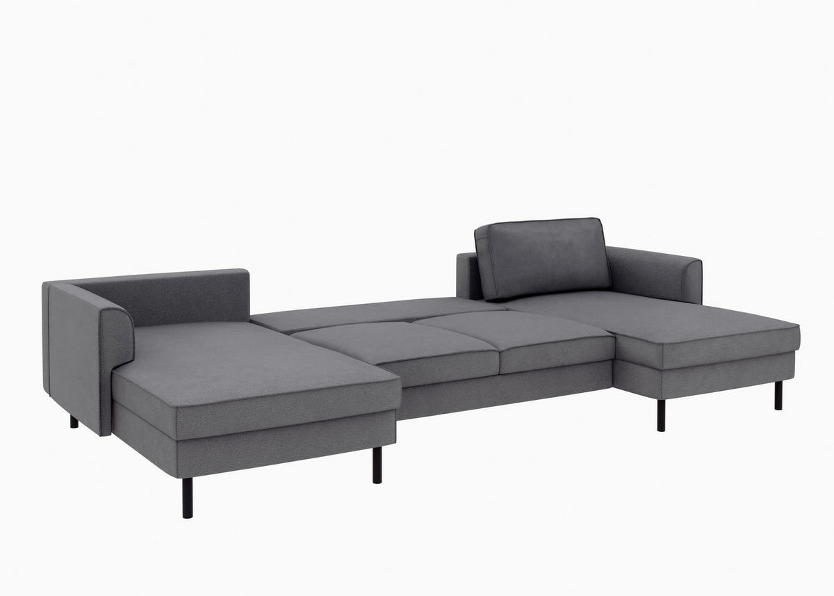 WOHNLANDSCHAFT Anthrazit Struktur  - Anthrazit/Schwarz, MODERN, Textil/Metall (161/306/161cm) - Trendmanufaktur