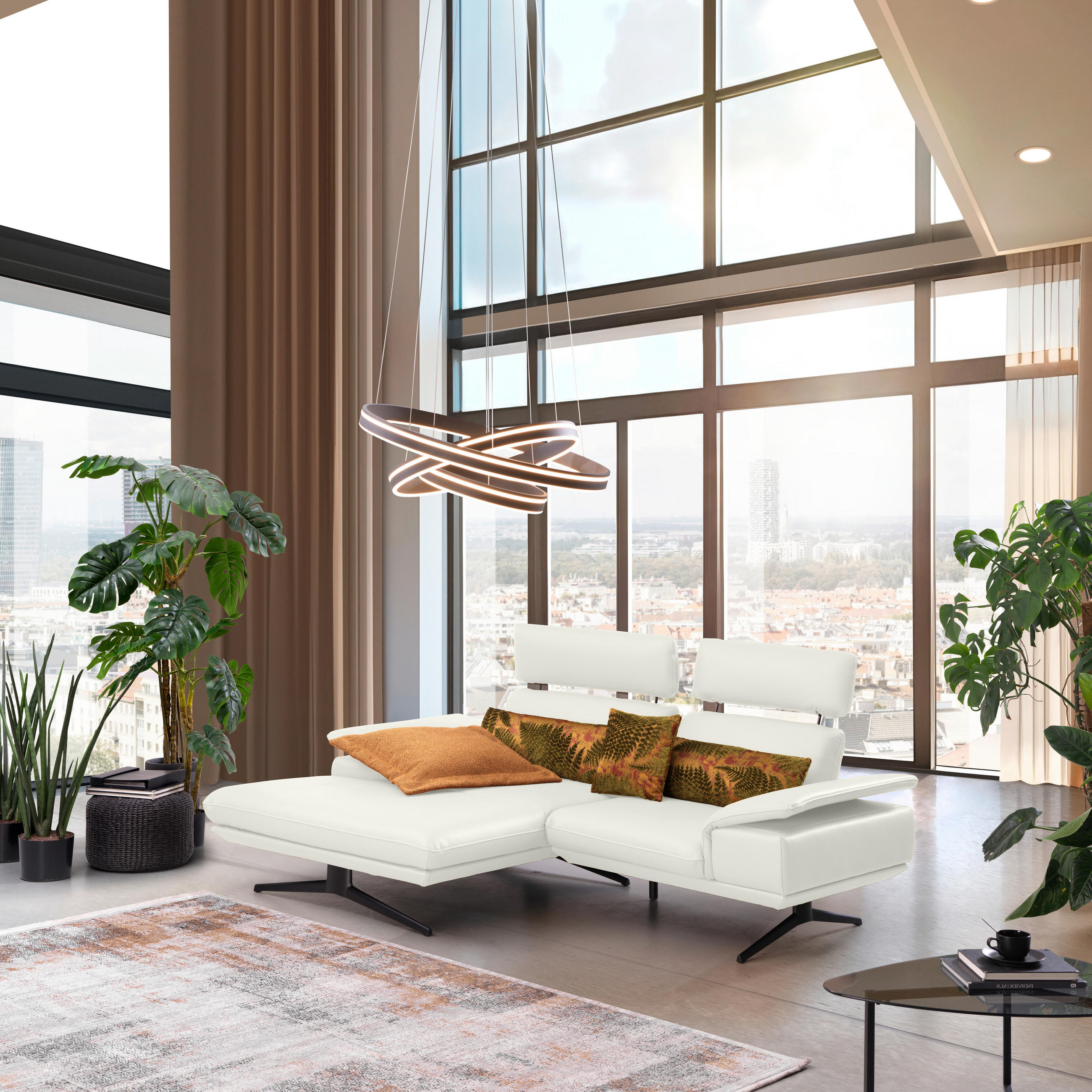 ECKSOFA in Echtleder Weiß  150/242 cm  - Beige/Schwarz, Design, Leder/Metall (150/242cm) - Koinor