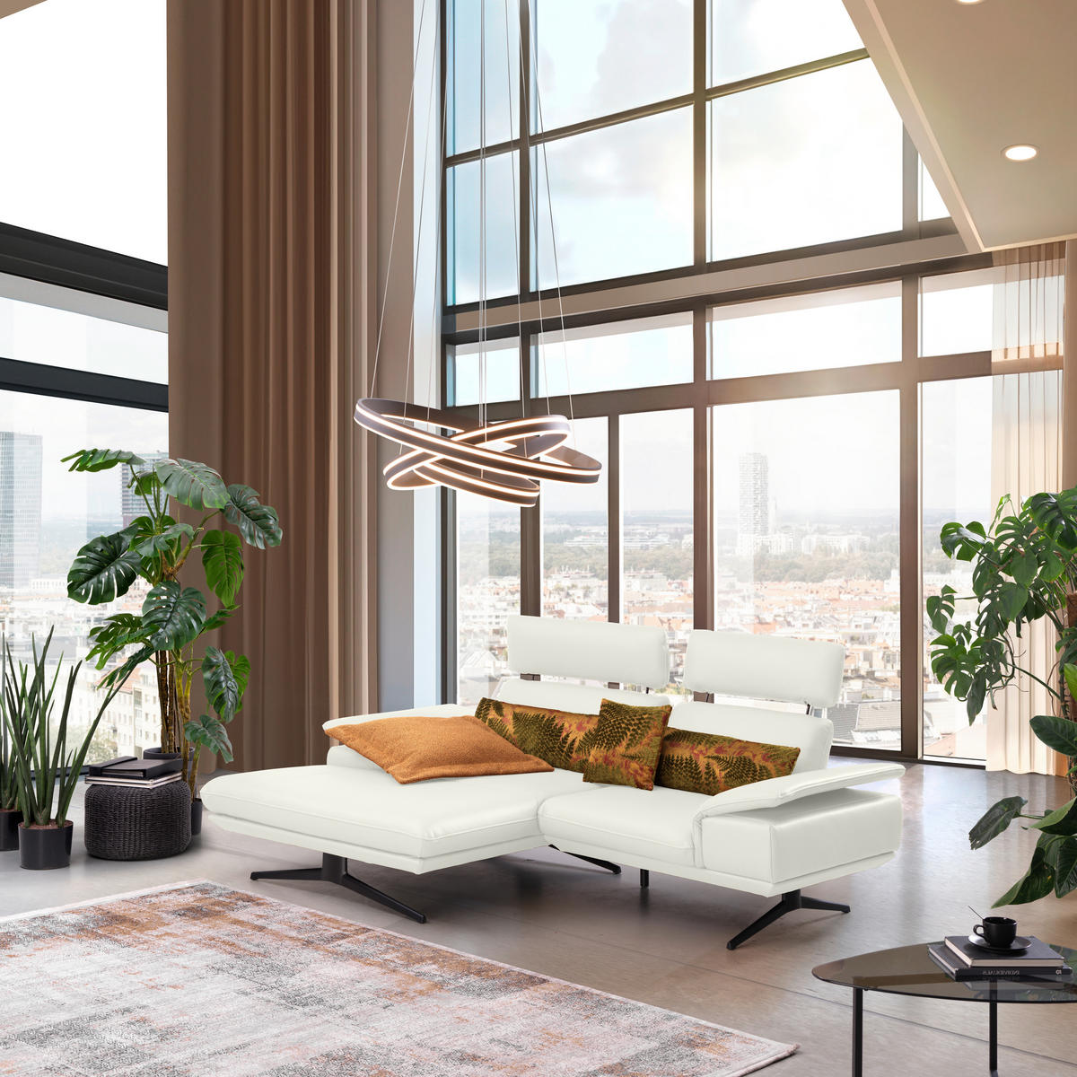 ECKSOFA in Echtleder Weiß  150/242 cm  - Beige/Schwarz, Design, Leder/Metall (150/242cm) - Koinor