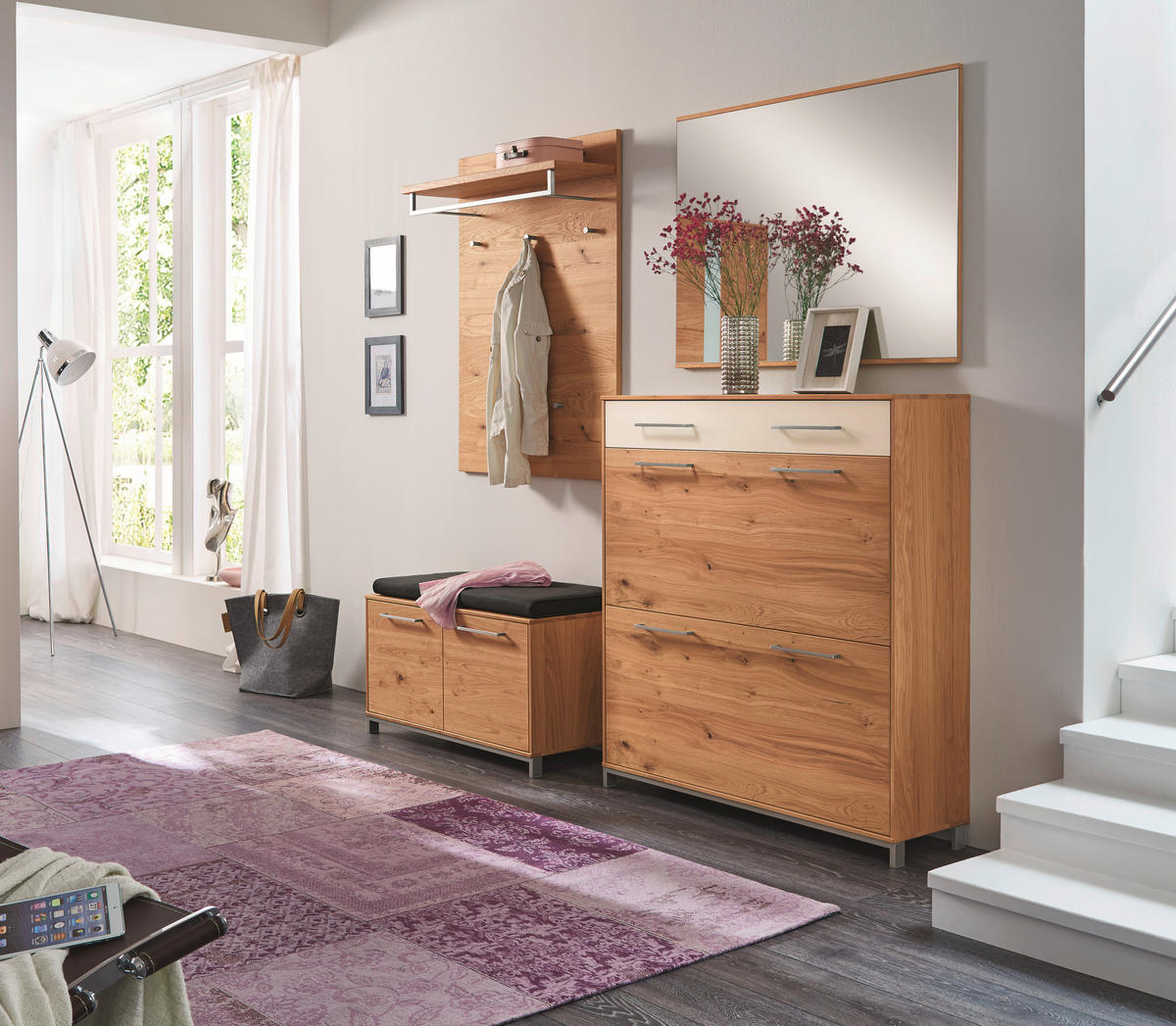 GARDEROBE 5-teilig  in  - Eichefarben/Weiß, Design, Glas/Holz