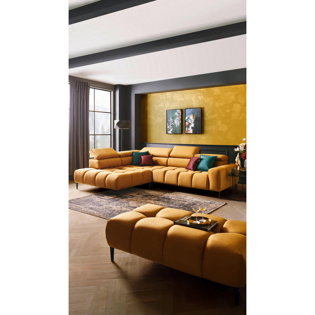 Thumbnail - Welnova Ecksofa, Currygelb, Textil, Uni, 5-Sitzer, Ottomane links, L-Form, 300x216 cm, Made in EU, Fsc, Reach, Oeko-Tex®...