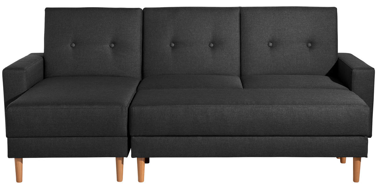 ECKSCHLAFSOFA Schwarz Flachgewebe  - Erlefarben/Schwarz, Design, Holz/Textil (230/93/152cm) - Max Winzer