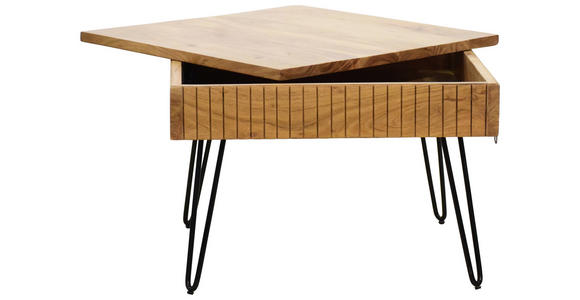 COUCHTISCH Akazie vollmassiv 70/70/45 cm quadratisch Schwarz, Akaziefarben  - Schwarz/Akaziefarben, Design, Holz/Metall (70/70/45cm) - Carryhome