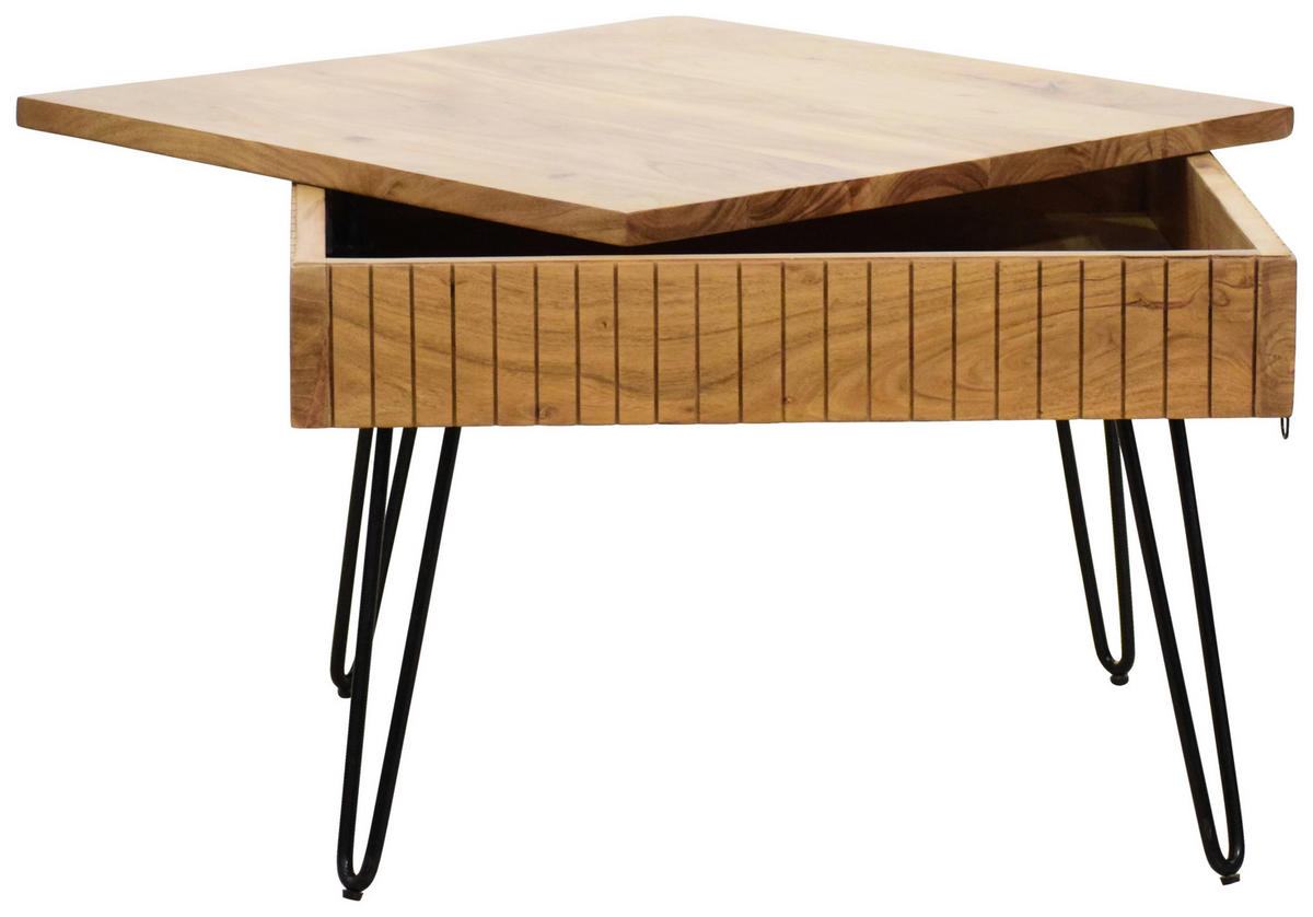 COUCHTISCH Akazie vollmassiv 70/70/45 cm quadratisch Schwarz, Akaziefarben  - Schwarz/Akaziefarben, Design, Holz/Metall (70/70/45cm) - Carryhome