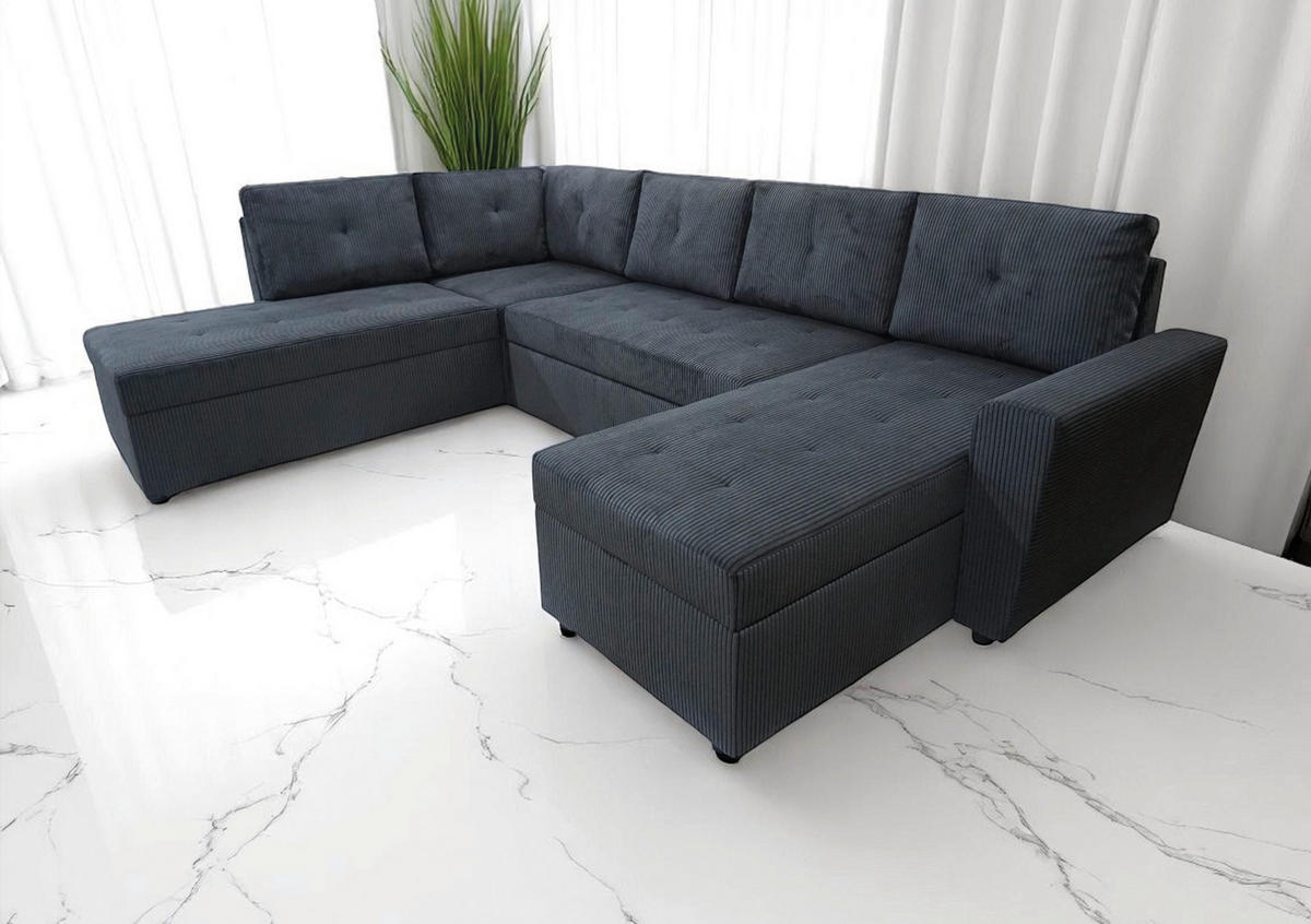 WOHNLANDSCHAFT TERMOLI in Cord Anthrazit  - Anthrazit/Schwarz, Design, Kunststoff/Textil (212/297/155cm) - MID.YOU