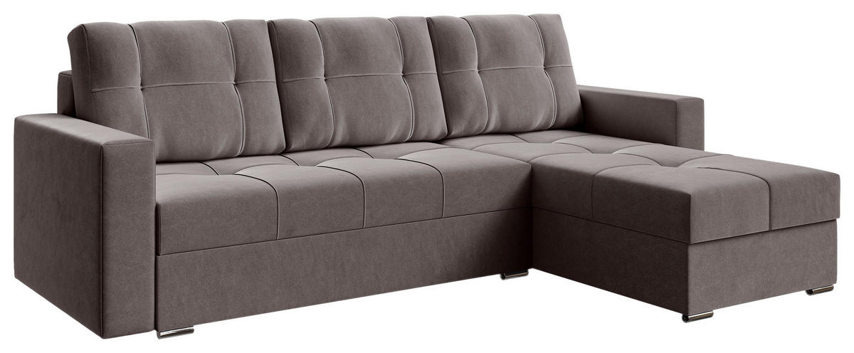 ECKSOFA Dunkelgrau Samt  - Chromfarben/Dunkelgrau, KONVENTIONELL, Kunststoff/Textil (233/140cm) - Carryhome