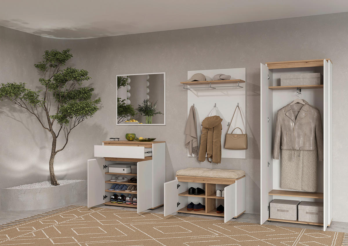 GARDEROBE  in 263,5/193/41,4 cm  - Weiß/Eiche Artisan, MODERN, Holzwerkstoff (263,5/193/41,4cm) - Carryhome