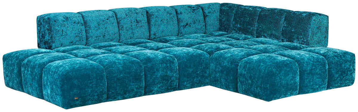 ECKSOFA in Velours Petrol  297/215 cm  - Petrol/Schwarz, Trend, Kunststoff/Textil (297/215cm) - Bretz