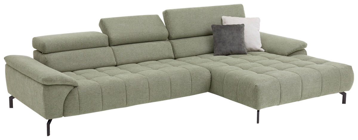 ECKSOFA in Webstoff Grün  - Schwarz/Grün, Design, Textil/Metall (329/190cm) - Beldomo Style