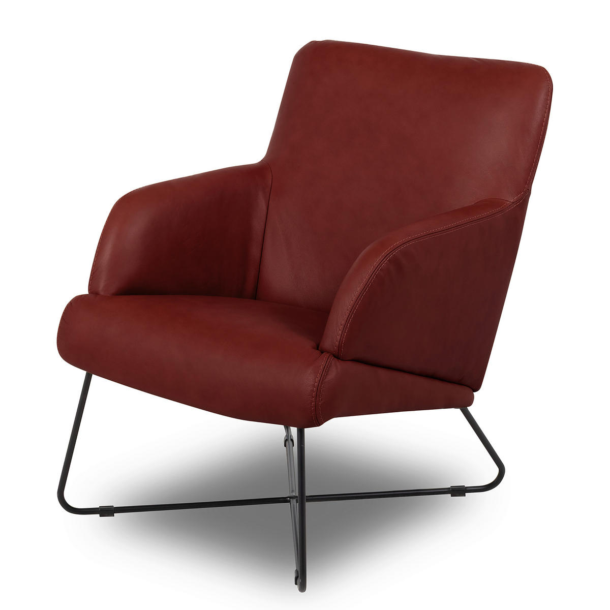 SESSEL in Echtleder Kirschrot  - Schwarz/Kirschrot, Design, Leder/Metall (67/87/74cm) - Livetastic