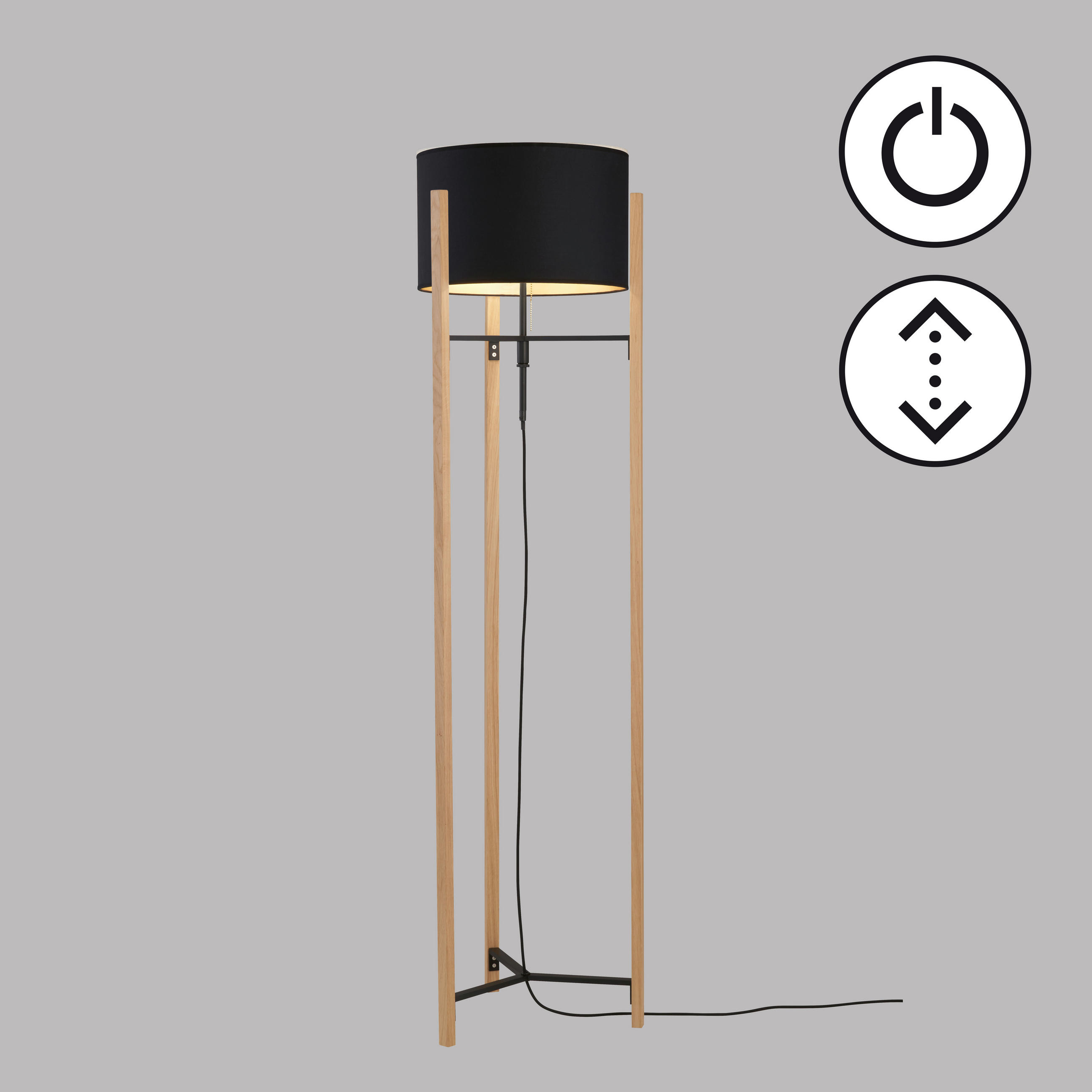 GOLVLAMPA Shine-Wood 45/152-160 cm    - grå/svart, Natur, metall/trä (45/152-160cm) - Fischer & Honsel
