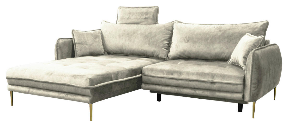 ECKSOFA in Velours Creme  196/264 cm  - Goldfarben/Creme, Design, Textil/Metall (196/264cm) - MID.YOU