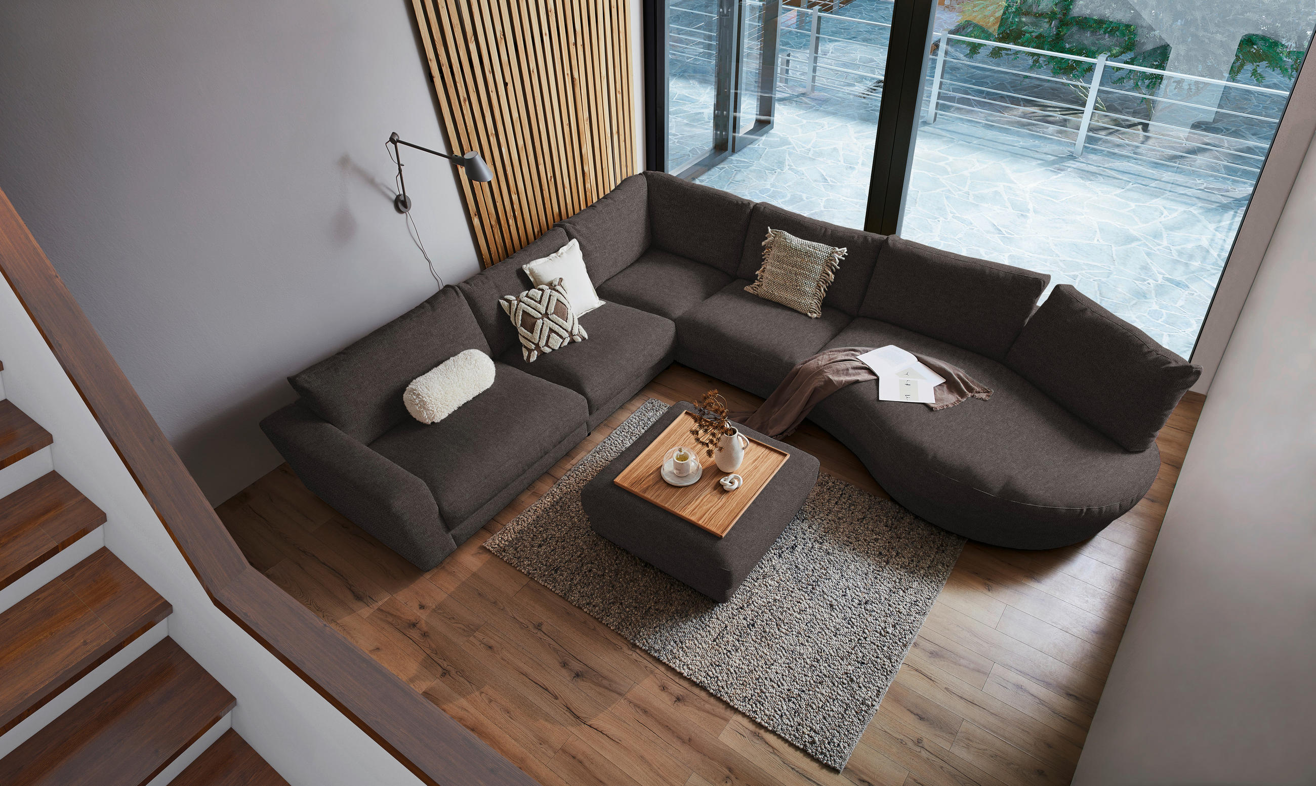 ECKSOFA in Flachgewebe Schwarz  - Schwarz, Design, Kunststoff/Textil (365/425cm) - Lomoco