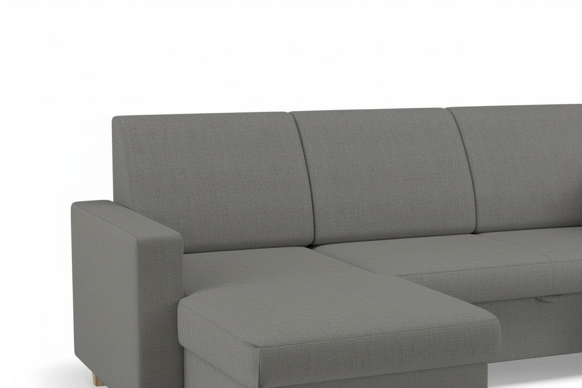 WOHNLANDSCHAFT NIKAS Grau Bouclé  - Buchefarben/Grau, Design, Holz/Textil (310/160/145cm) - MID.YOU