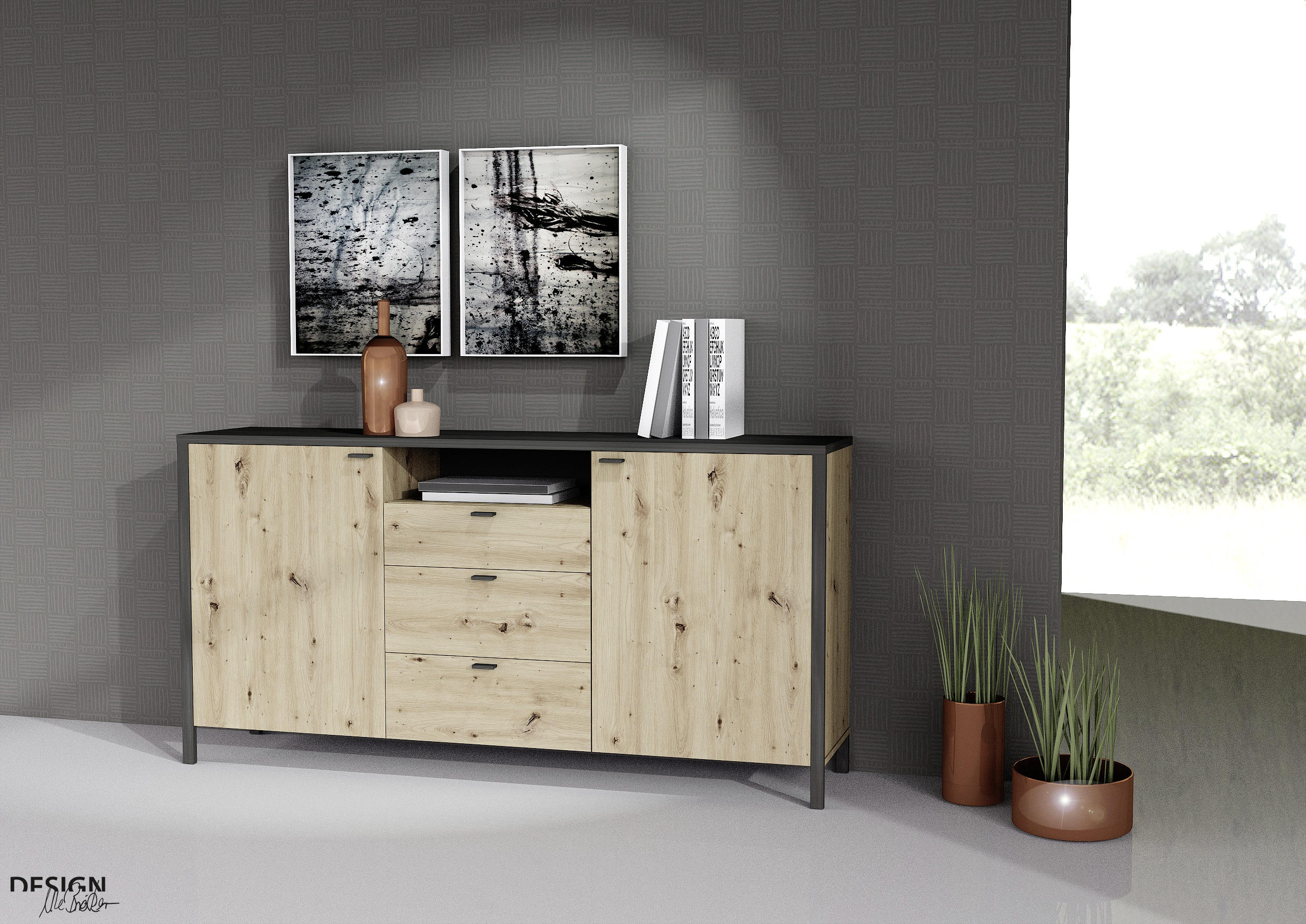 SIDEBOARD  in 164/92/41 cm  - Schwarz/Eiche Artisan, KONVENTIONELL, Holzwerkstoff/Kunststoff (164/92/41cm) - MID.YOU