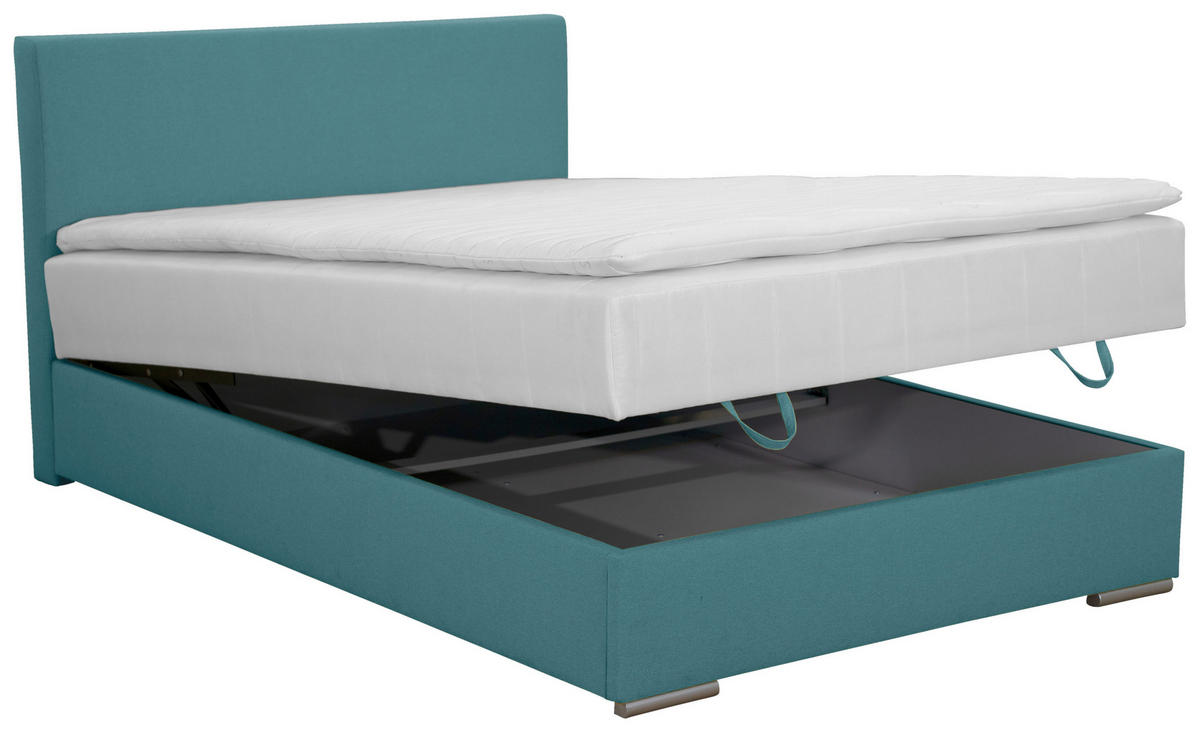 BOXBETT 90/200 cm,  in Petrol, Matratze, Bettkasten, Topper, H3 = fest  - Chromfarben/Petrol, KONVENTIONELL, Kunststoff/Textil (90/200cm) - Boxxx