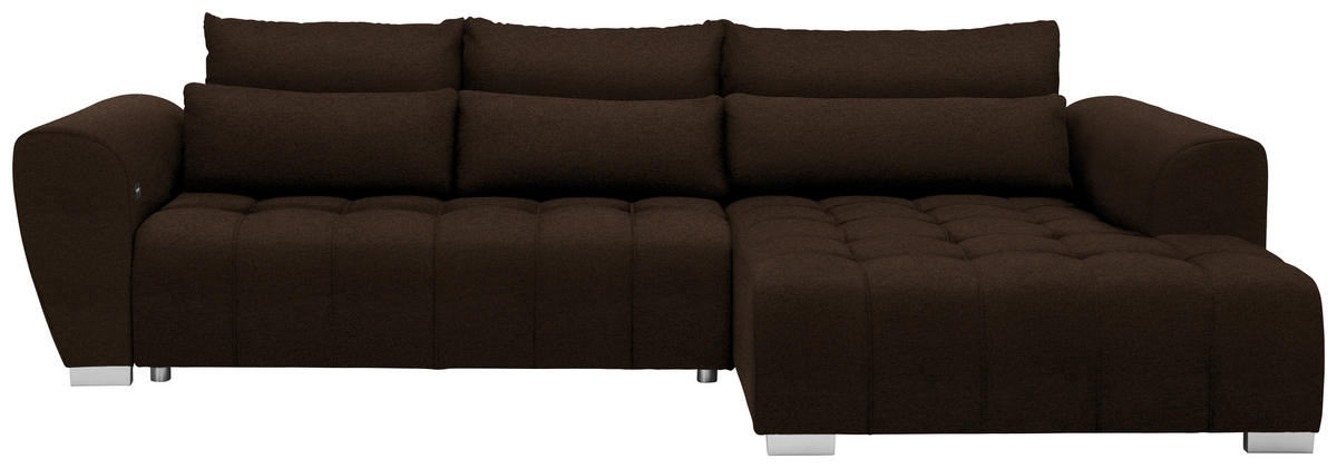 ECKSOFA in Webstoff Dunkelbraun  304/218 cm  - Dunkelbraun/Silberfarben, MODERN, Kunststoff/Textil (304/218cm) - Carryhome