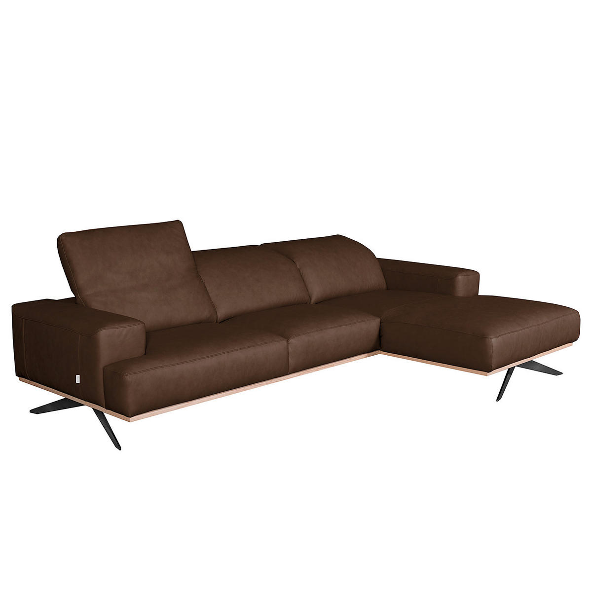 ECKSOFA  in Echtleder Dunkelbraun  295/187 cm  - Dunkelbraun/Schwarz, Design, Leder/Metall (295/187cm) - Livetastic