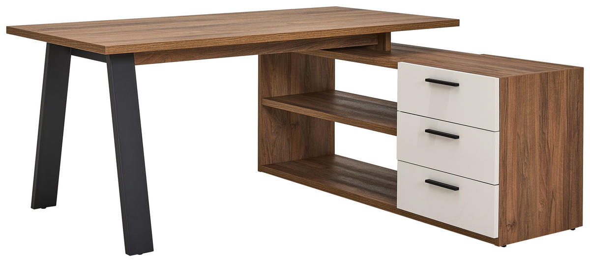 SAROKÍRÓASZTAL  - kasmírszínű/fekete, Design, faalapú anyag/fém (171/143,5/74,7cm) - Stylife