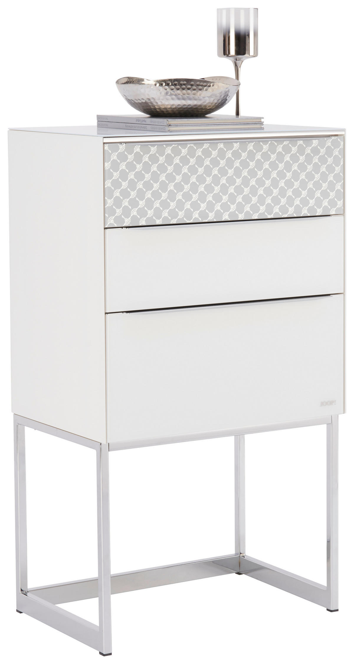 KOMMODE 58/104,5/40 cm Weiss, Hellgrau  - Chromfarben/Weiss, Design, Glas/Holzwerkstoff (58/104,5/40cm) - Joop!