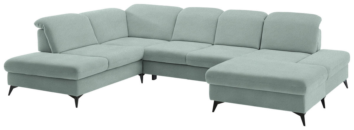 WOHNLANDSCHAFT  in Chenille Mintgrün  - Schwarz/Mintgrün, Design, Textil/Metall (255/364/198cm) - Beldomo Style