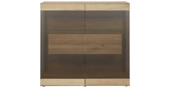 HIGHBOARD Kerneiche vollmassiv Eichefarben Beleuchtung  - Eichefarben, Natur, Glas/Holz (127/119/39cm) - Valnatura