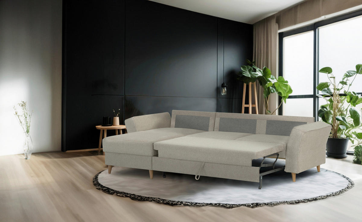 ECKSOFA in Flachgewebe Taupe  - Taupe/Eichefarben, KONVENTIONELL, Holz/Textil (265/159cm) - Carryhome