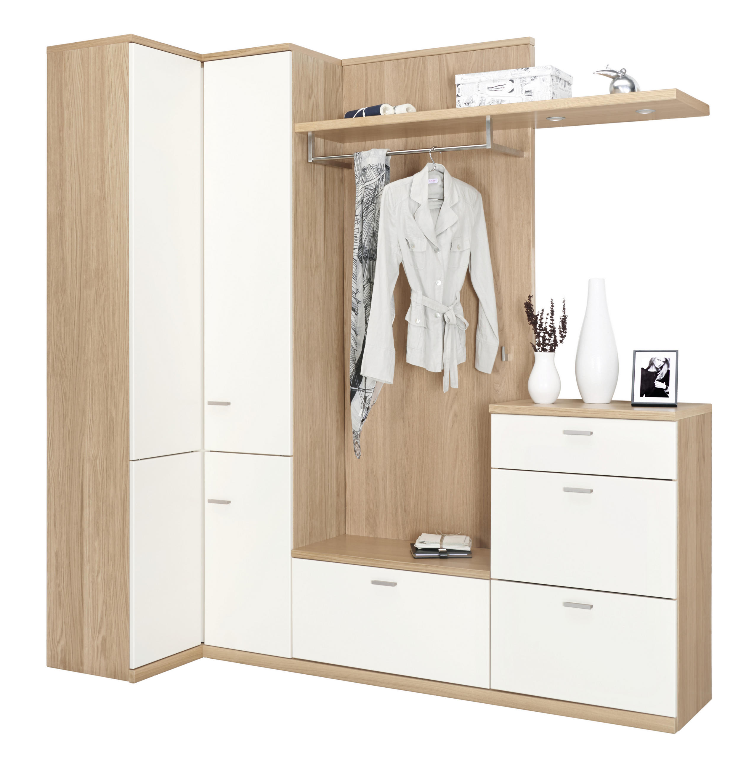 GARDEROBE 4-teilig  in  - Eichefarben/Creme, Design, Holz/Holzwerkstoff - Invivus