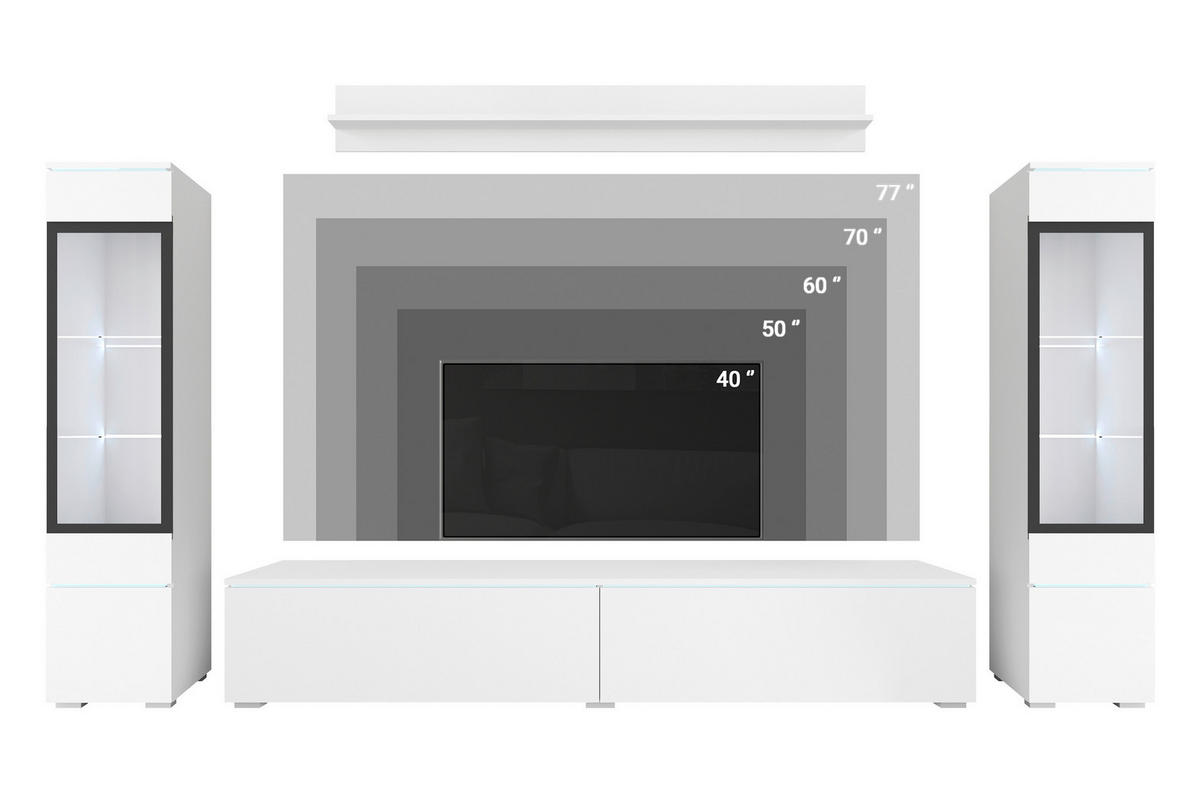 Set Mobilă Living, 4 piese, culoare lemn de nuc, 240/130/33 cm - culoare lemn de nuc/gri, Lifestyle, plastic/sticlă (240/130/33cm) - P & B