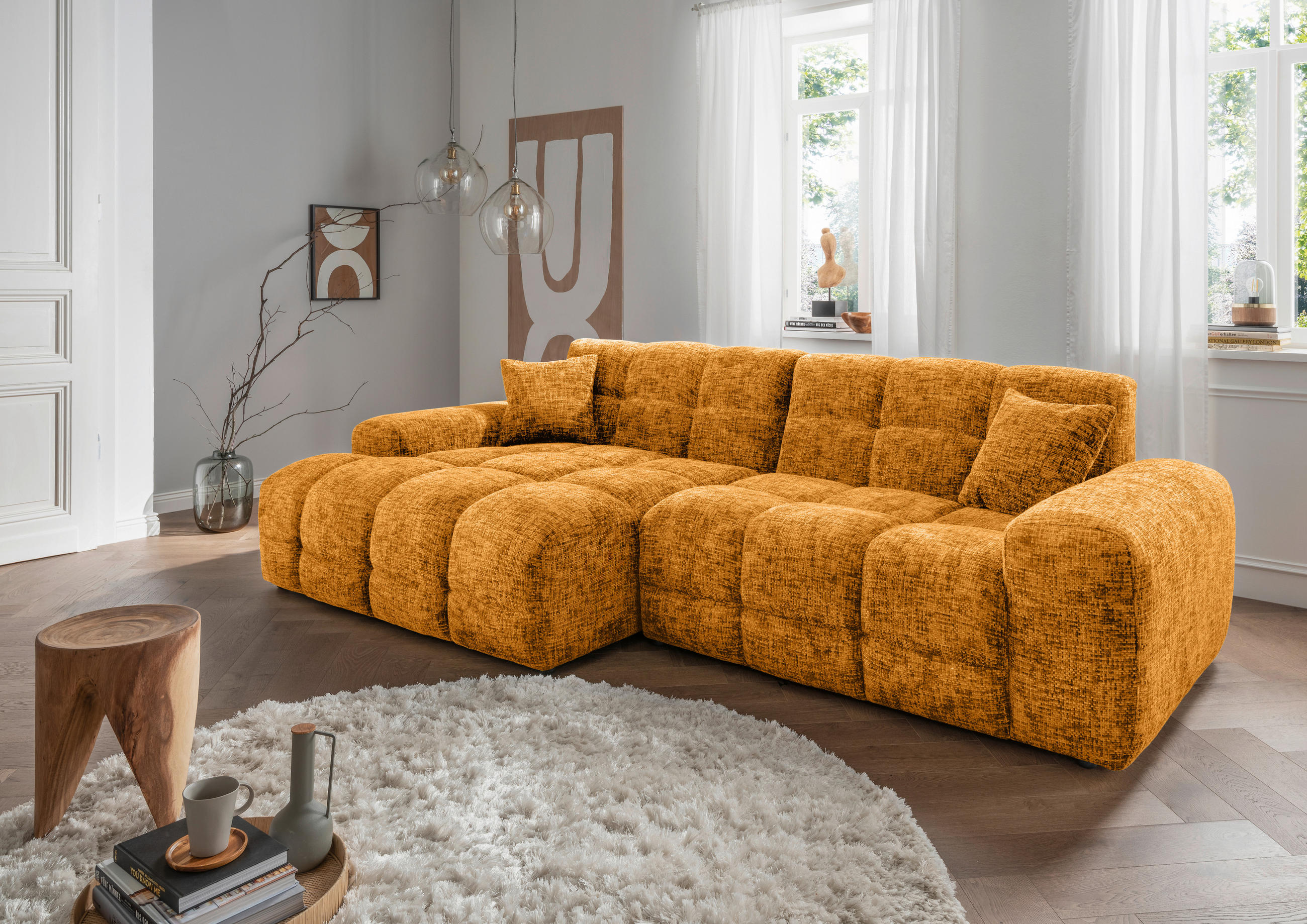 ECKSOFA Bosco Goldfarben Struktur  - Goldfarben/Schwarz, MODERN, Kunststoff/Textil (152/301cm) - Livetastic