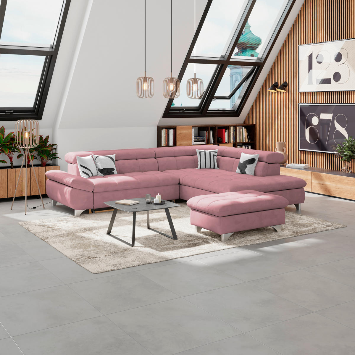 HOCKER Chenille Rosa  - Chromfarben/Rosa, KONVENTIONELL, Textil/Metall (108/46/108cm) - Livetastic