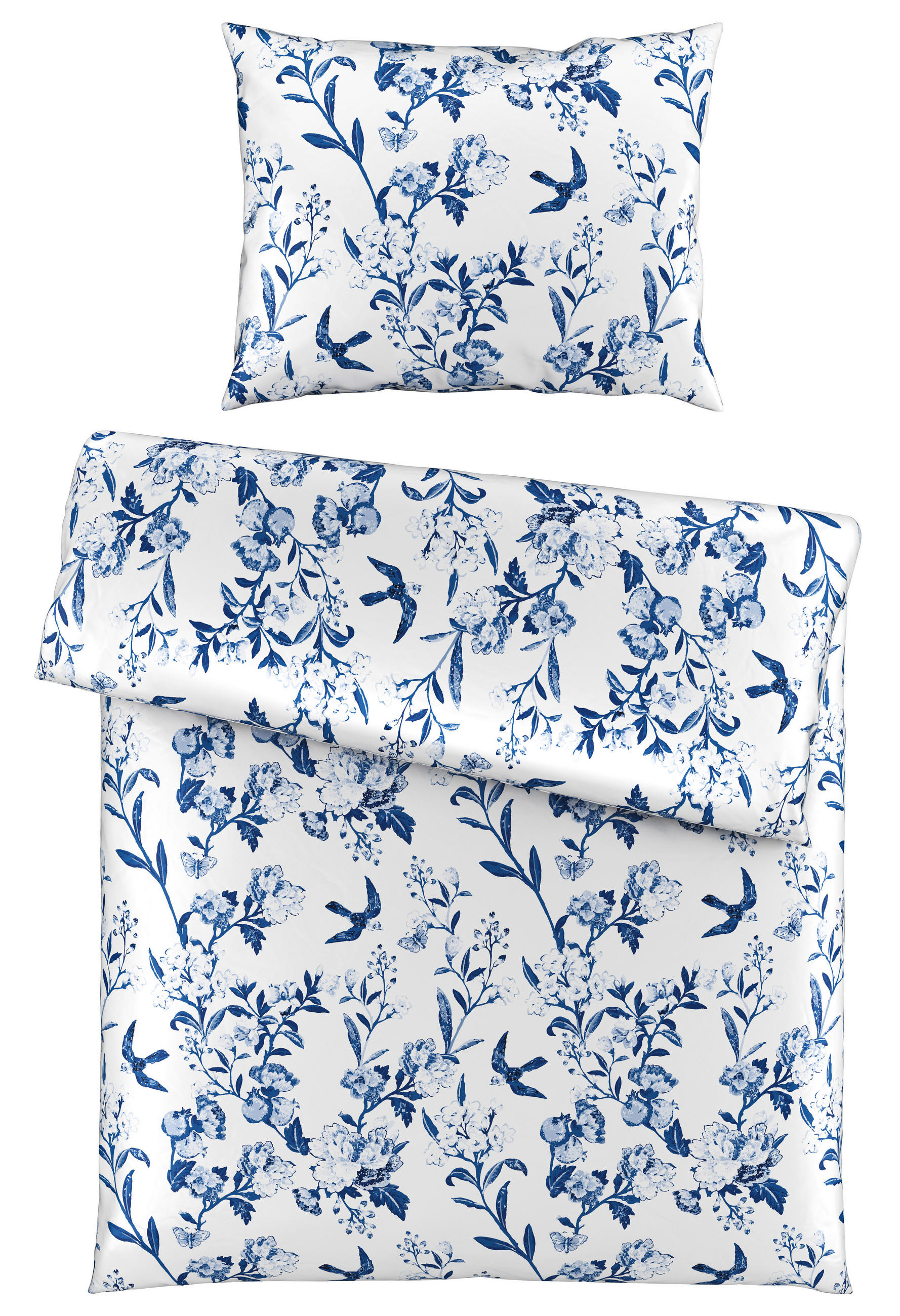 POSTEĽNÁ BIELIZEŇ, satén, modrá, biela, 140/200 cm - modrá/biela, Konventionell, textil (140/200cm) - Esposa