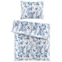 POSTEĽNÁ BIELIZEŇ, satén, modrá, biela, 140/200 cm - modrá/biela, Konventionell, textil (140/200cm) - Esposa