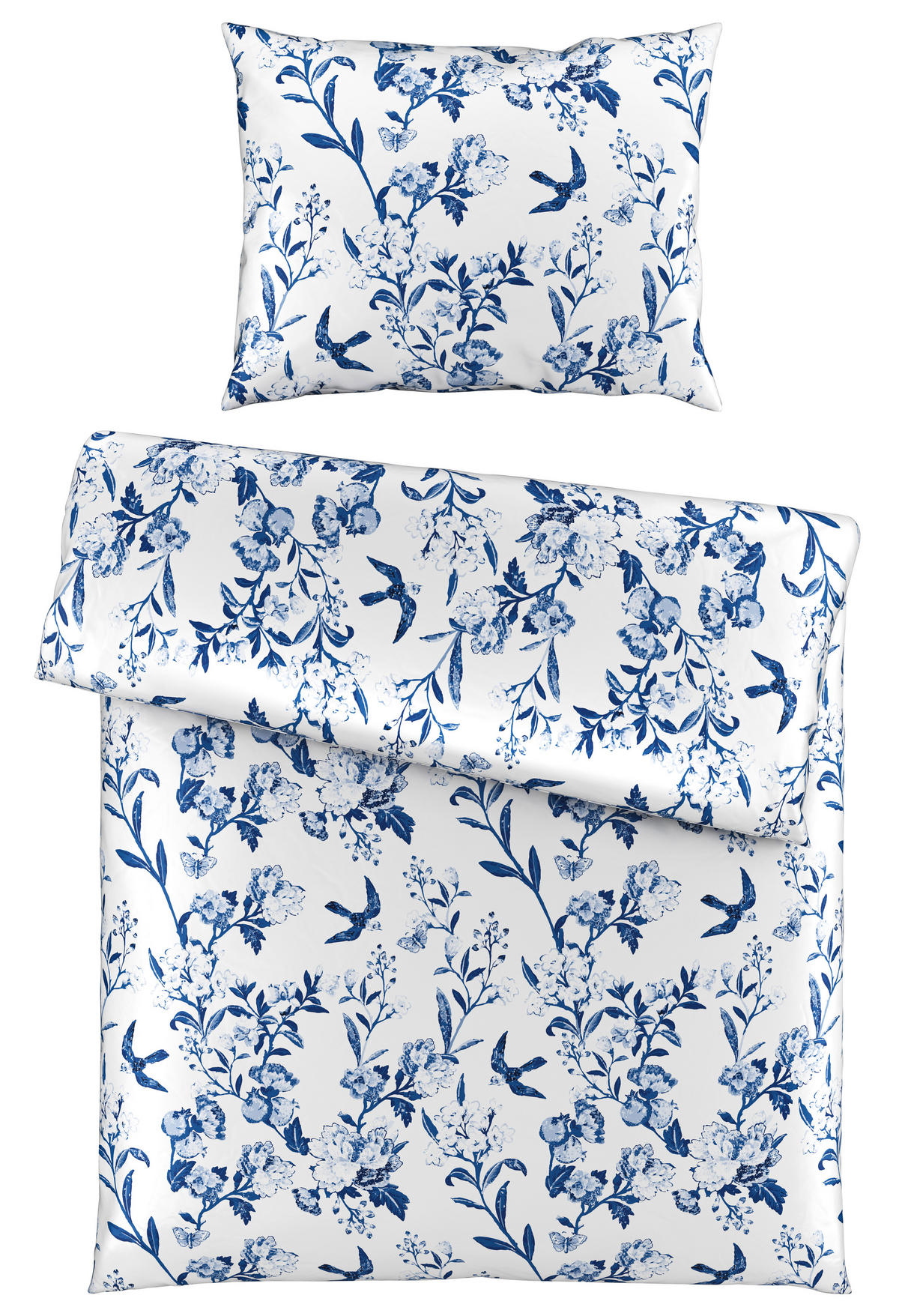 POSTEĽNÁ BIELIZEŇ, satén, modrá, biela, 140/200 cm - modrá/biela, Konventionell, textil (140/200cm) - Esposa