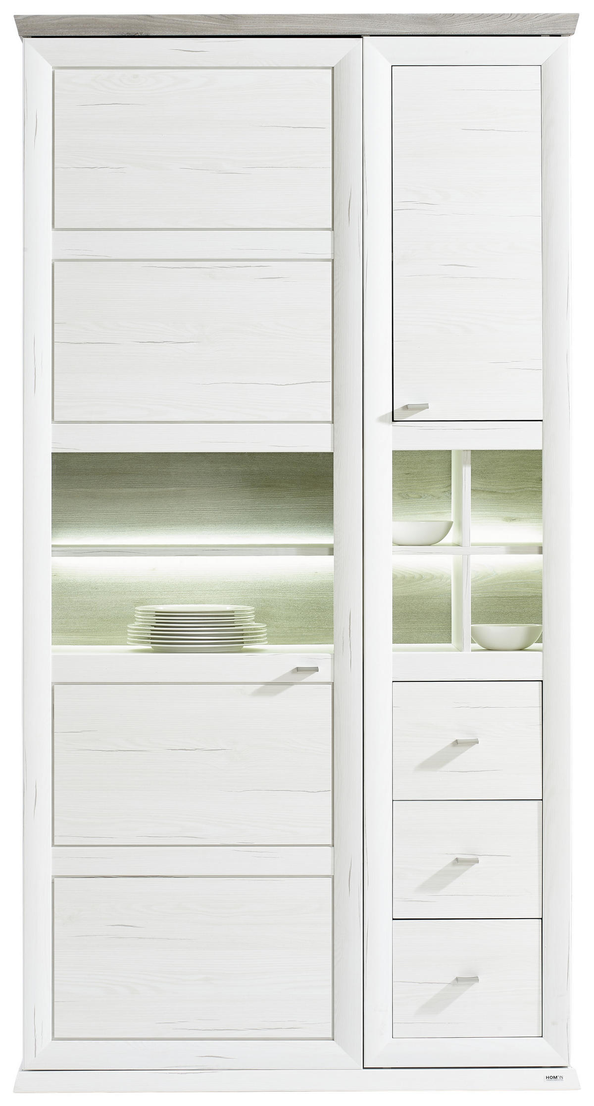 VITRINE in Grau, Weiss  - Weiss/Grau, Lifestyle, Glas/Holzwerkstoff (110/209/43cm) - Hom`in