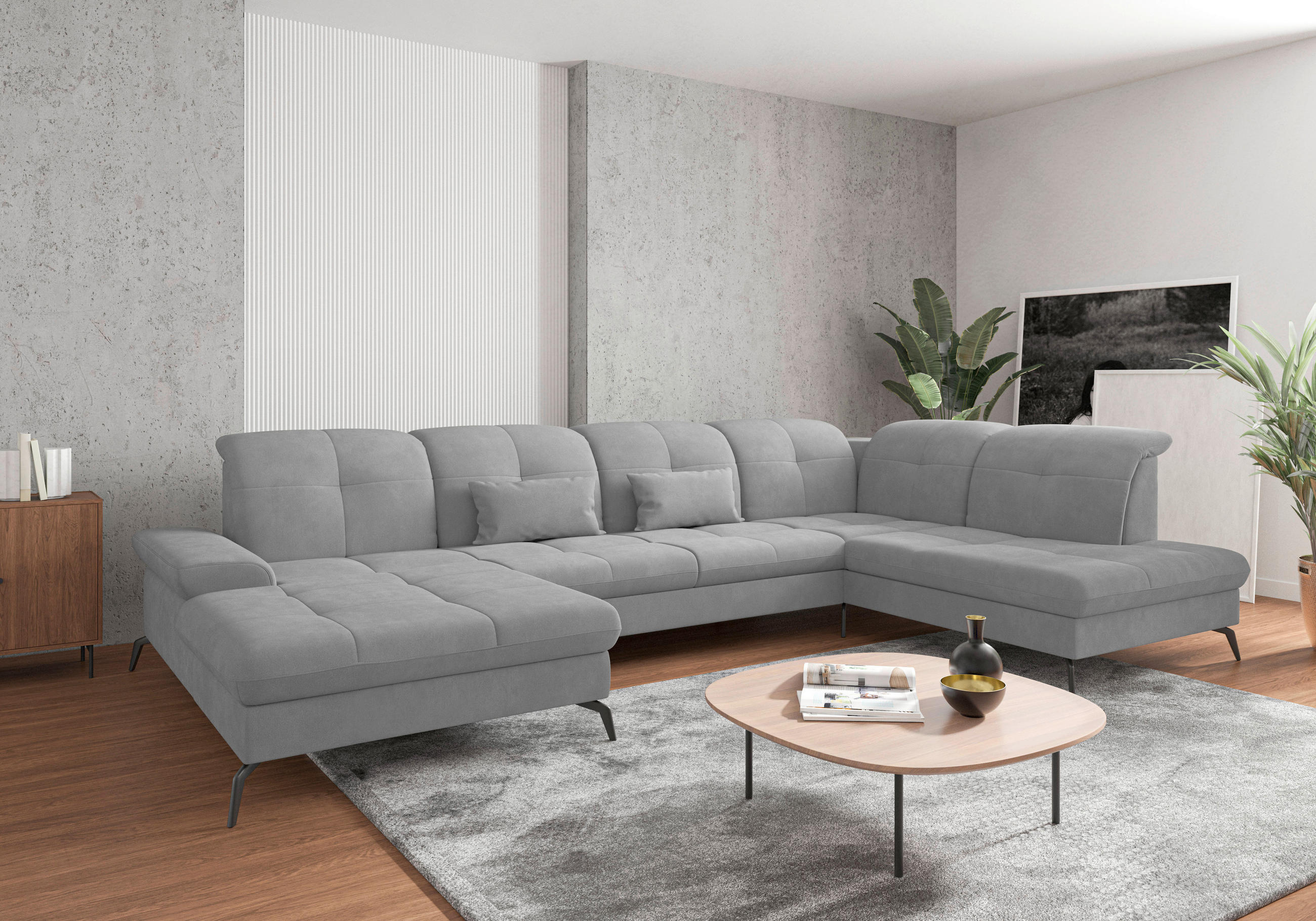 WOHNLANDSCHAFT in Flachgewebe Grau  - Schwarz/Grau, KONVENTIONELL, Textil/Metall (185/357/231cm) - Sit & More