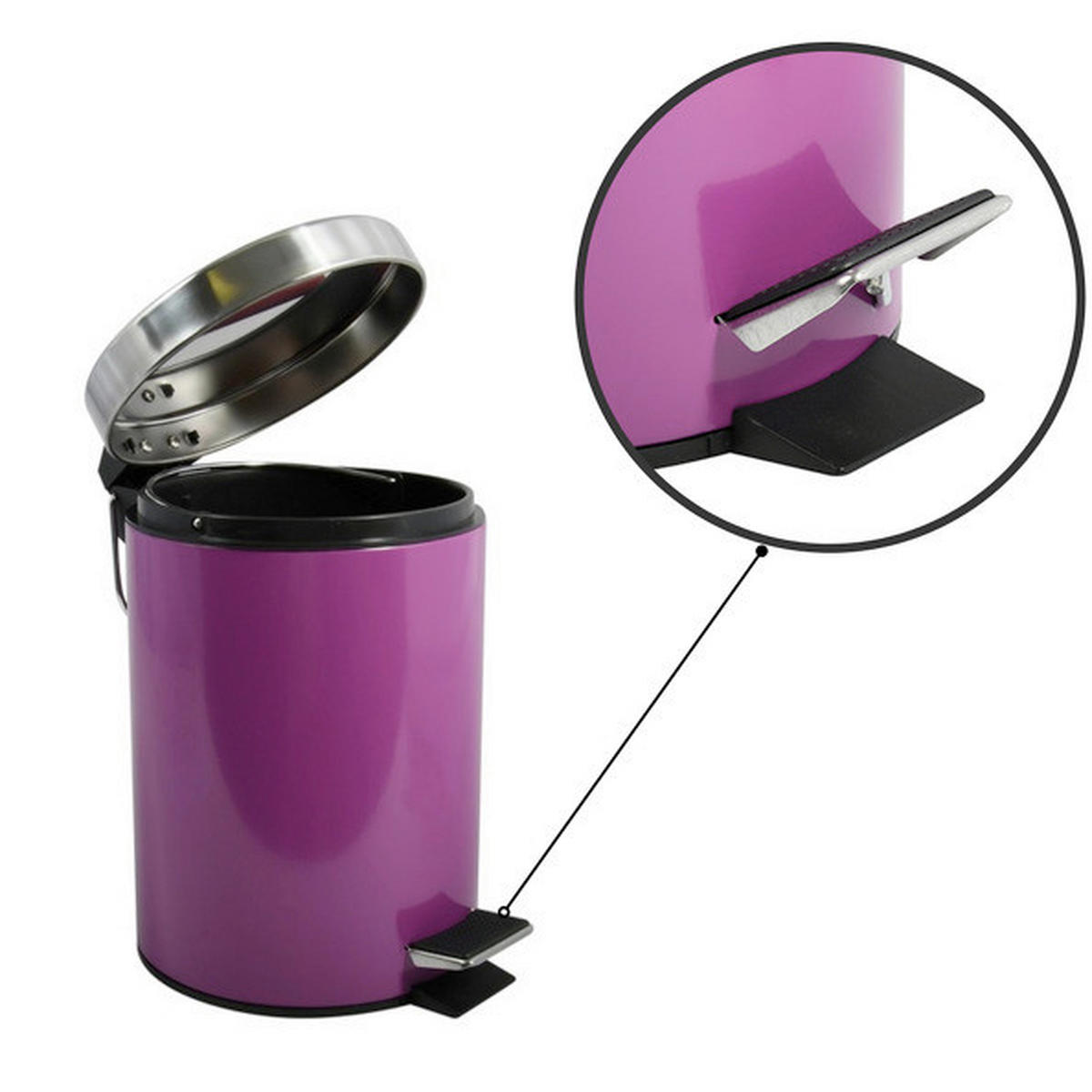 TRETEIMER 3 L  - Violett/Schwarz, Basics, Kunststoff/Metall (17/25cm) - MSV