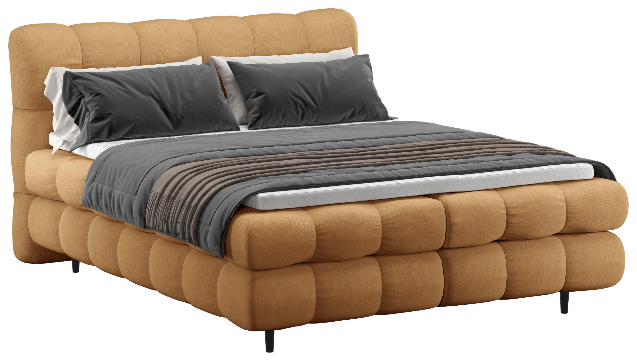BOXBETT 160/200 cm,  in Goldfarben, gepolstertes Kopfteil, Bettkasten, Topper, H3 + H3 = fest  - Goldfarben/Schwarz, Design, Textil/Metall (160/200cm) - Ti'me