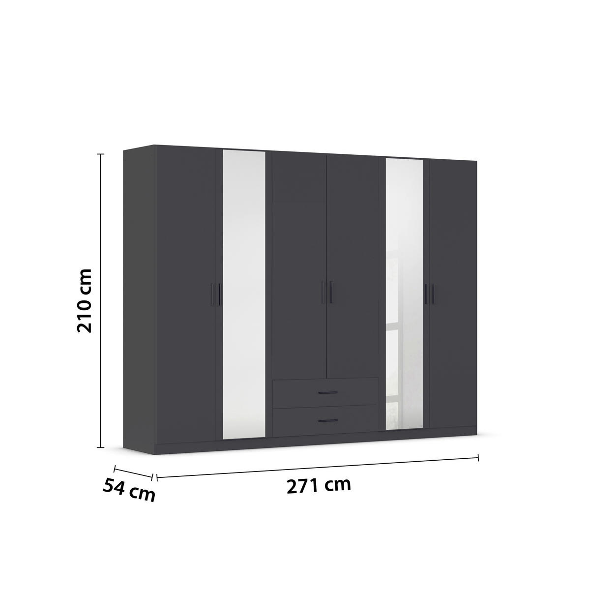 KLEIDERSCHRANK 271/210/54 cm,  in Grau, 6-türig  - Grau, KONVENTIONELL, Holzwerkstoff/Kunststoff (271/210/54cm) - Rauch Möbel