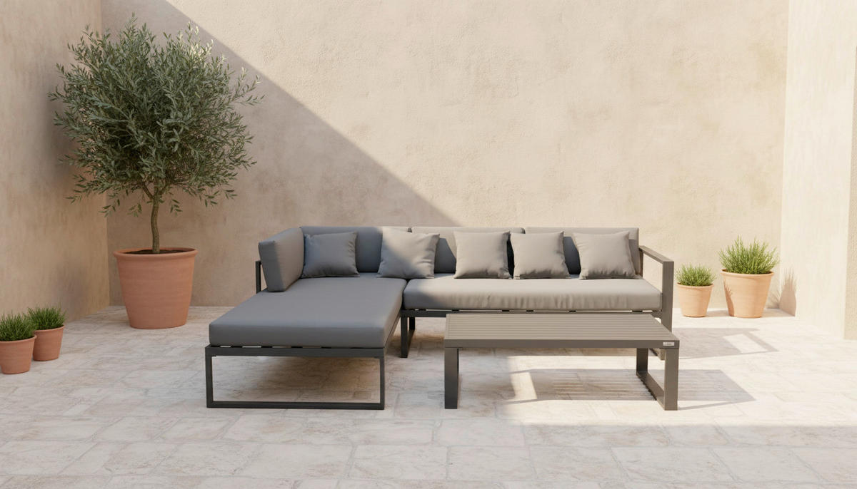 LOUNGE GARNITURA   metal, tekstil  antracit, siva    - siva/antracit, Moderno, metal/tekstil (180/248cm) - Ambia Garden