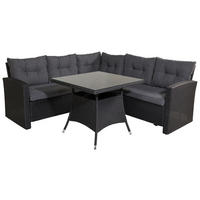 LOUNGEGARNITUR  - Schwarz/Grau, KONVENTIONELL, Glas/Kunststoff - Gardenson