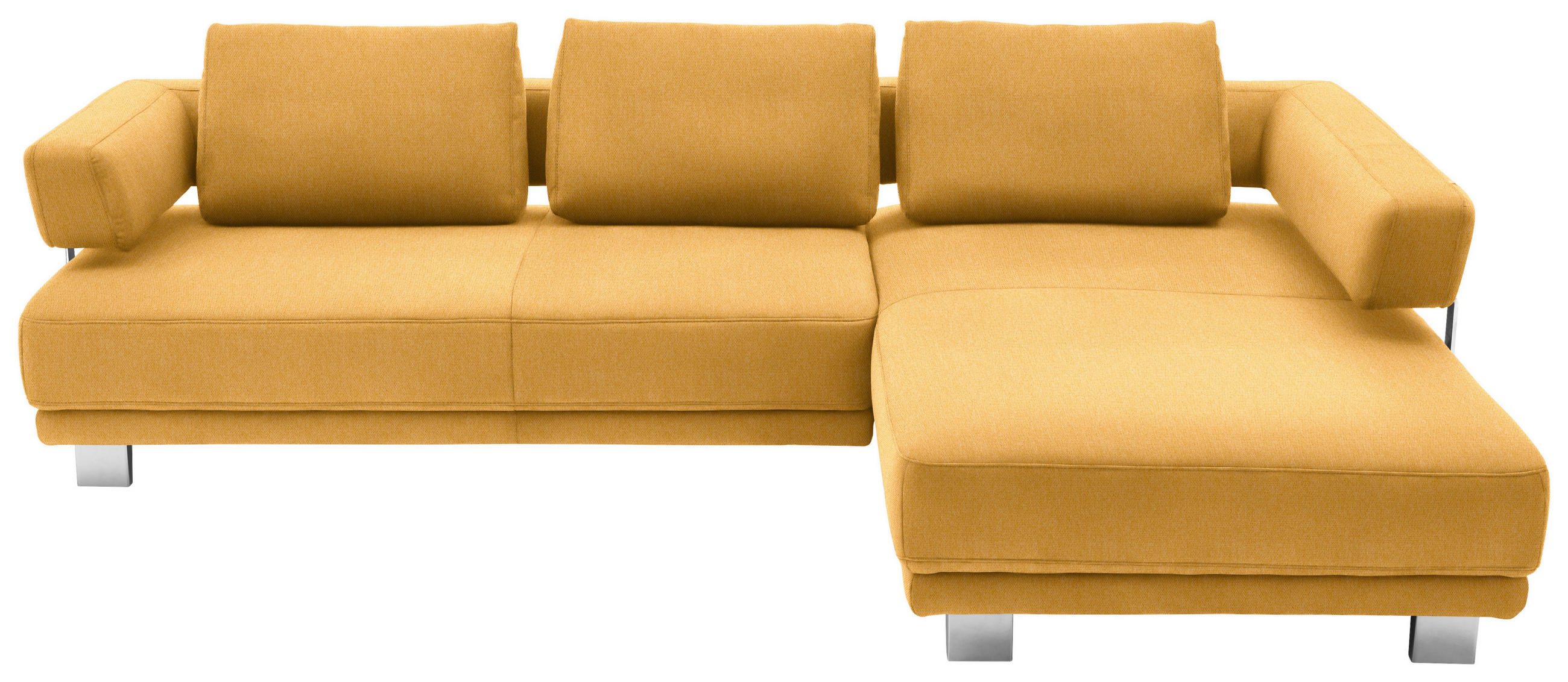 ECKSOFA Gelb Chenille  - Chromfarben/Gelb, Natur, Textil/Metall (297/214cm) - Valdera