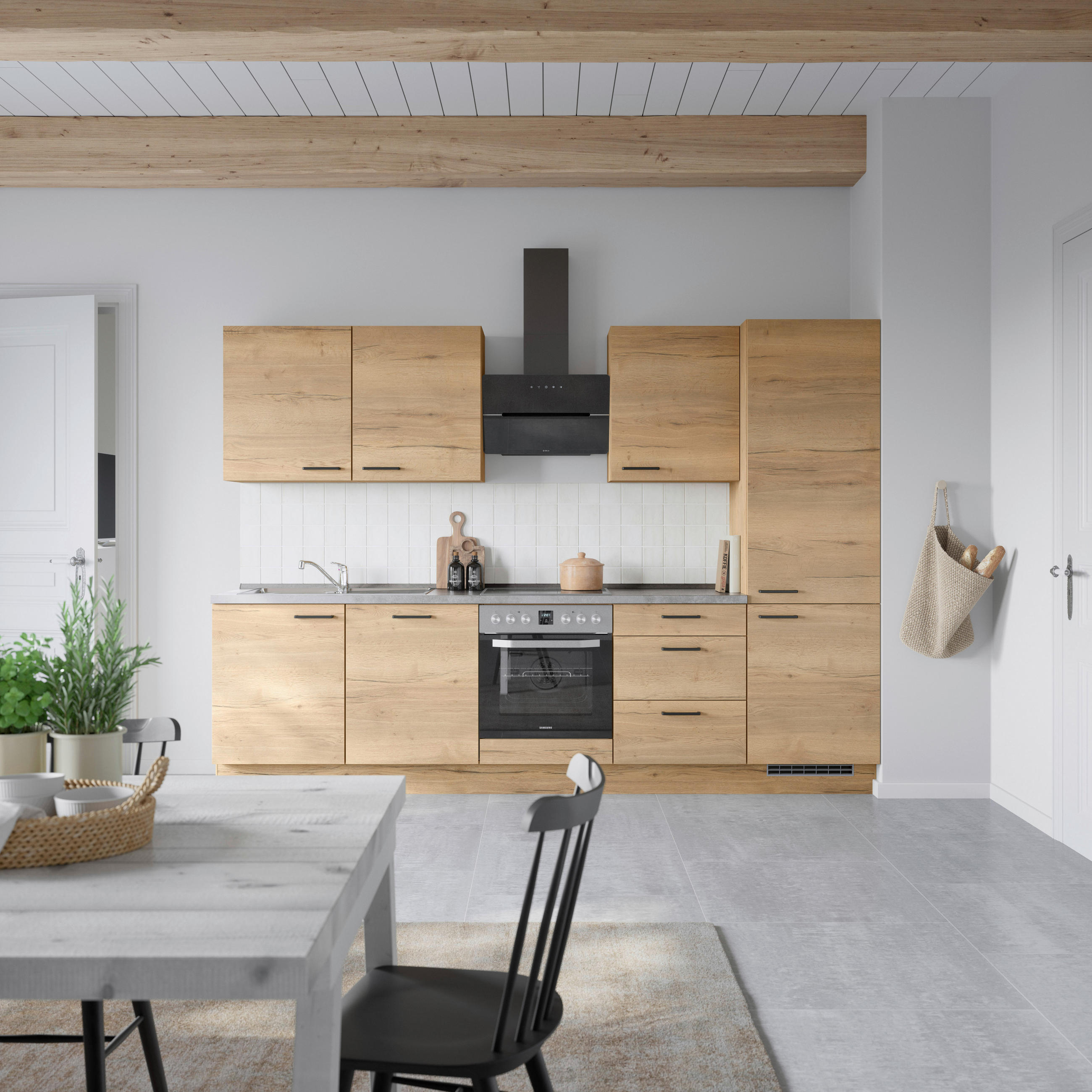 KÜCHENBLOCK Structura 300 cm  in Eichefarben, Schieferfarben  - Schieferfarben/Eichefarben, MODERN, Holzwerkstoff/Metall (300cm) - Nobilia