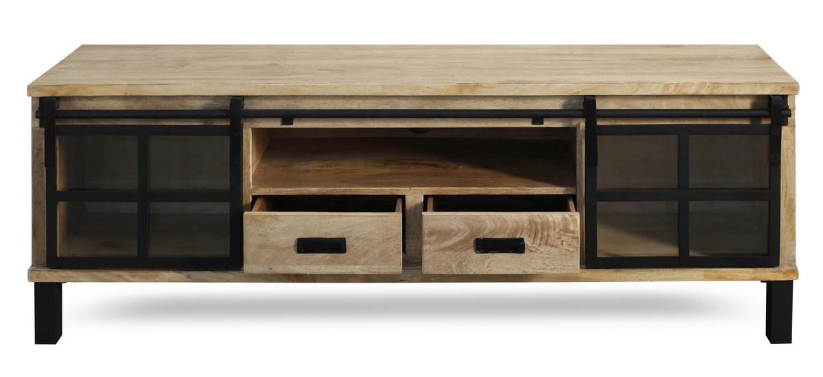 LOWBOARD  175/60/42 cm 2 Schublade(n) Typenauswahl, stehend, handgemacht  - Graubraun/Schwarz, LIFESTYLE, Glas/Holz (175/60/42cm) - Landscape