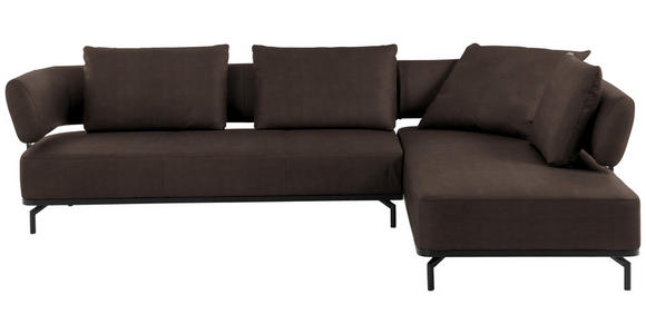 ECKSOFA in Echtleder Dunkelbraun  - Dunkelbraun/Schwarz, Design, Leder/Metall (302/237cm) - Dieter Knoll