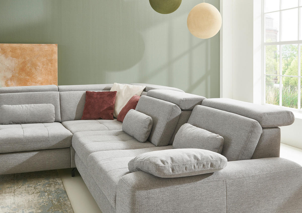 ECKSOFA Hellgrau Chenille  - Hellgrau/Schwarz, Design, Textil/Metall (220/310cm) - Beldomo Style