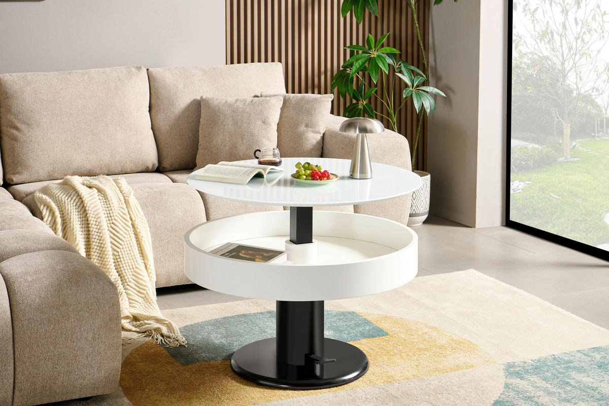 COUCHTISCH ESG 80/80/46 cm rund Schwarz, Weiß  - Schwarz/Weiß, Design, Glas/Holzwerkstoff (80/80/46cm) - MID.YOU
