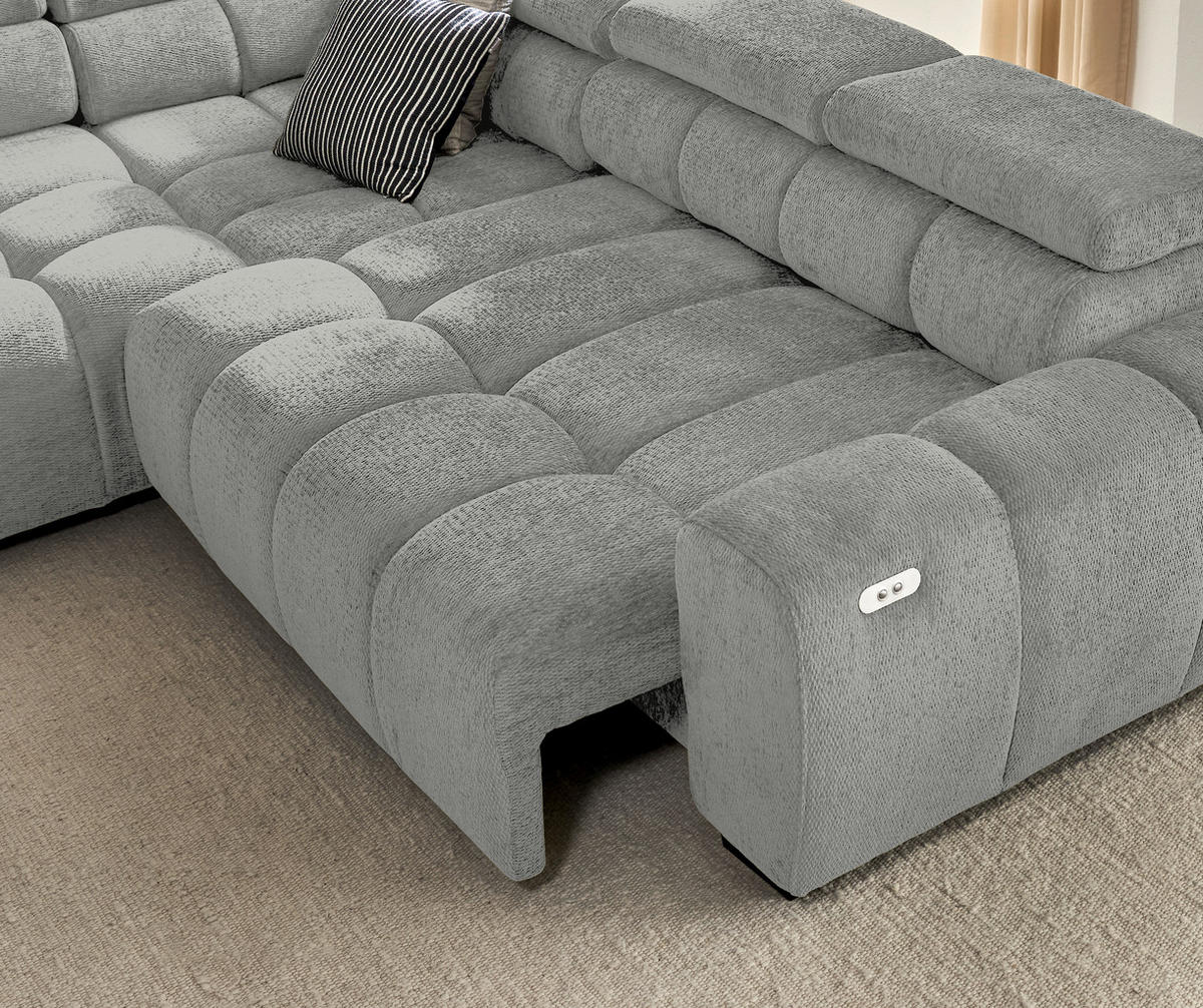 ECKSOFA inkl. Funktionen Hellgrau Webstoff  - Hellgrau/Schwarz, MODERN, Kunststoff/Textil (205/297cm) - Welnova